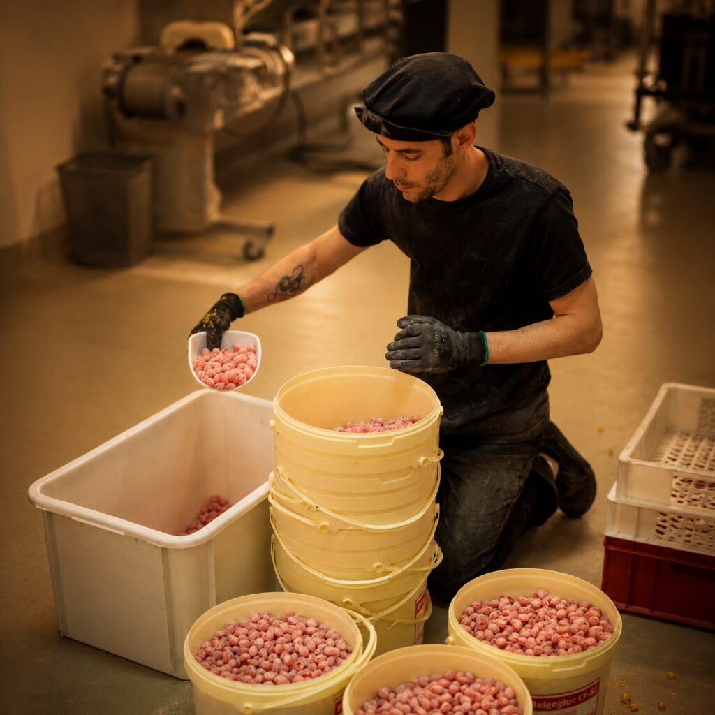 Mise en seaux des bonbons au miel fabriqués à façon