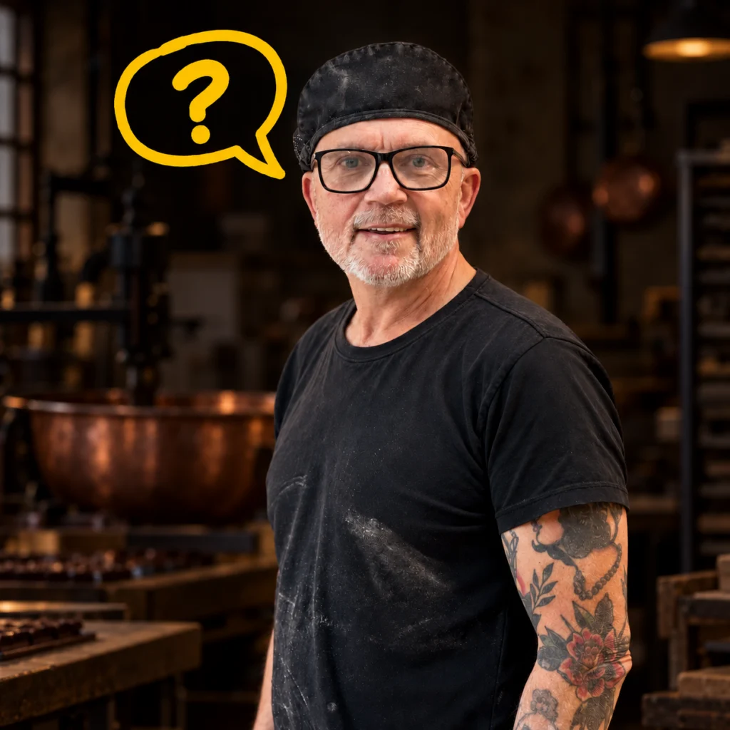 Christophe Mausen, artisan confiseur, prêt à répondre à vos questions sur les tarifs